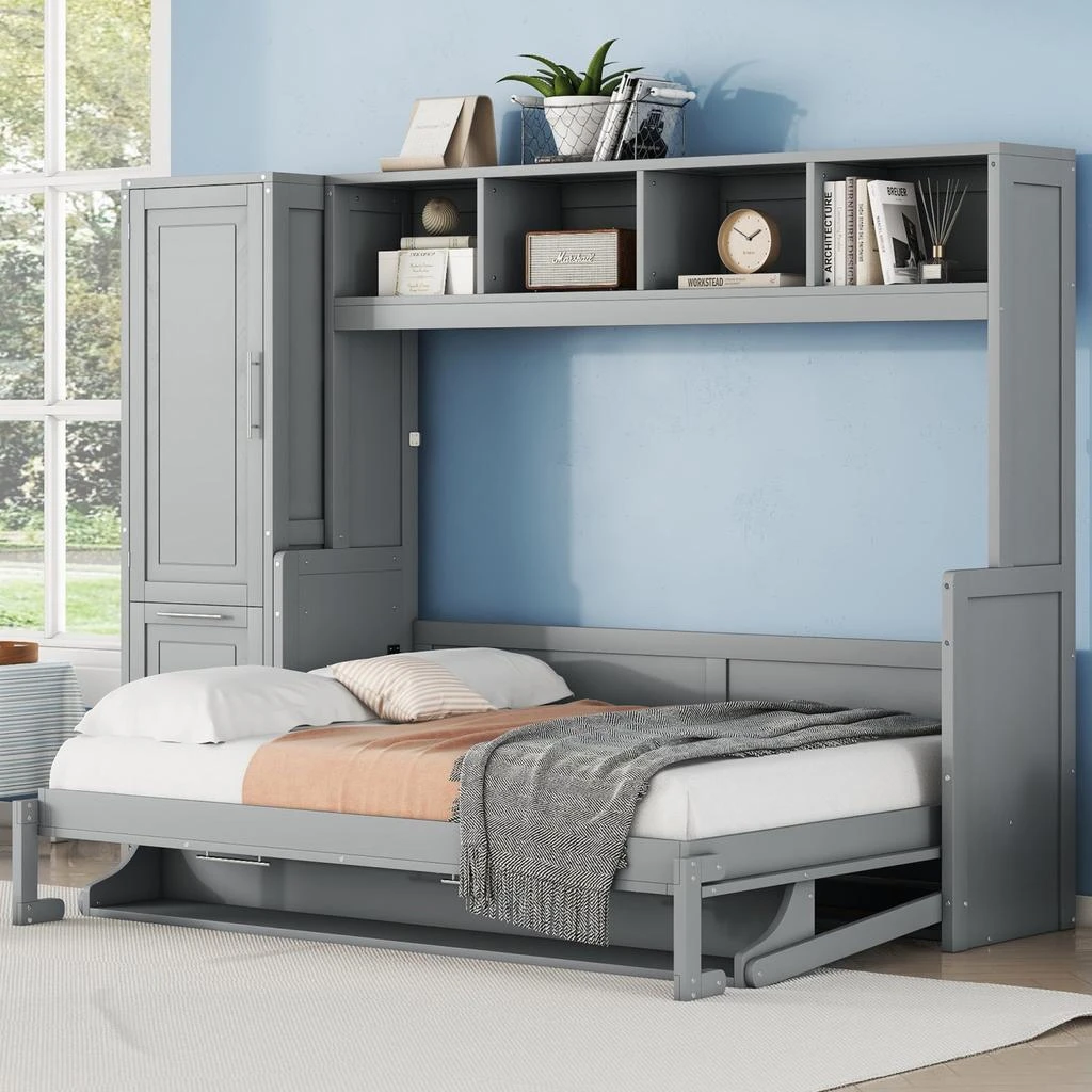 Streamdale Furniture Streamdale Full Size Murphy Bed Wall Bed with Closet and Drawers 2