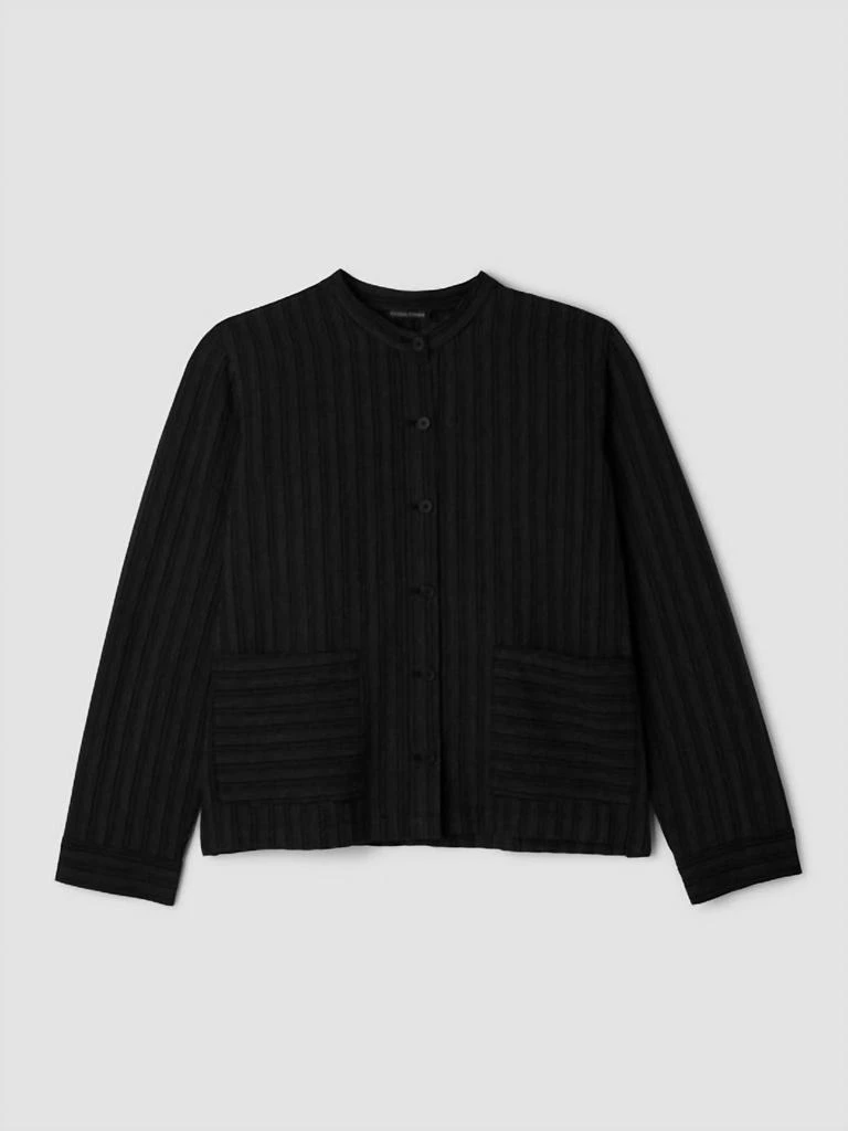 Eileen Fisher Women
s Mandarin Collar Textured Stripe Shirt Jacket In Black 3