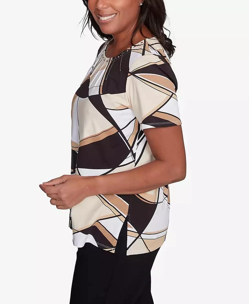 Alfred Dunner Petite  Geometric Top with Detailed Neckline 3
