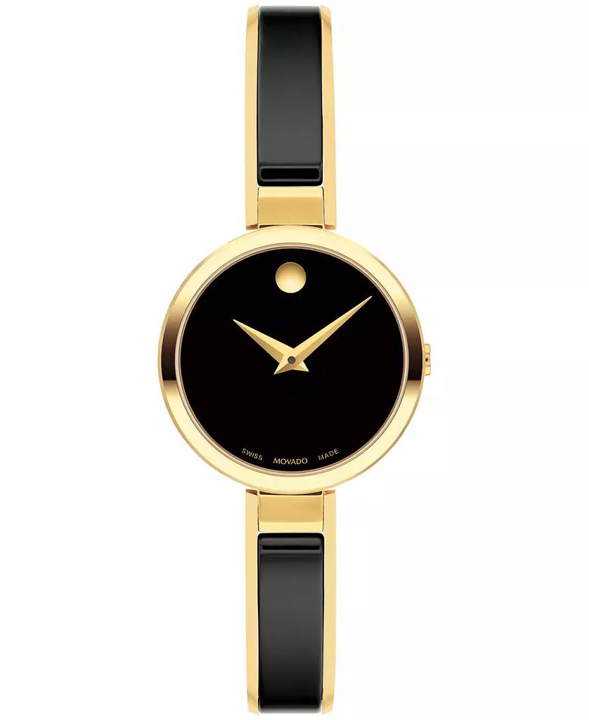 Movado Women's Moda Swiss Quartz Black Ceramic Yellow PVD Bangle Watch 24mm