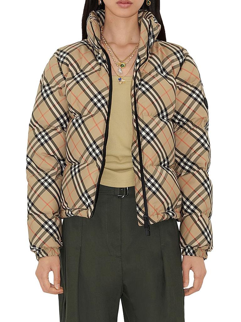 Burberry Check Down Puffer Jacket - Coats - Free Shipping
