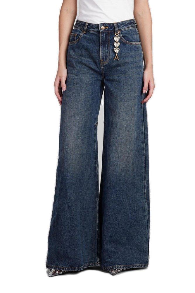 AREA Area Embellished Heart Charm Wide Leg Jeans