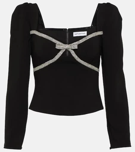 Self Portrait Bow embellished crêpe crop top 1