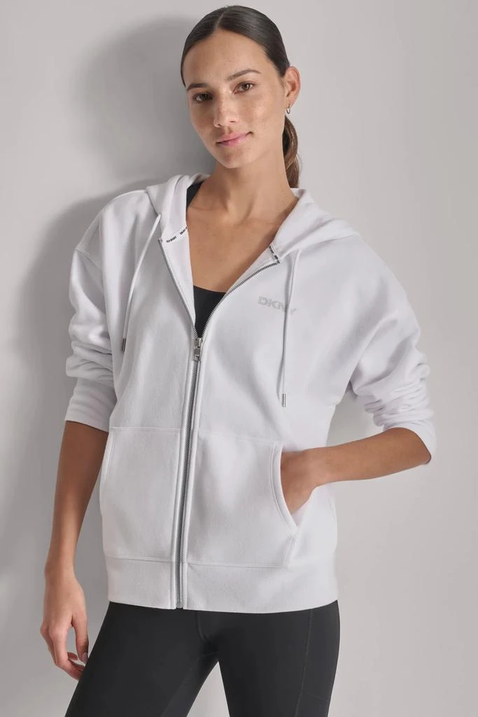Hoody Top White Dkny Hoodie MINI STUD LOGO FULL ZIP HOODIE – On - Main Image