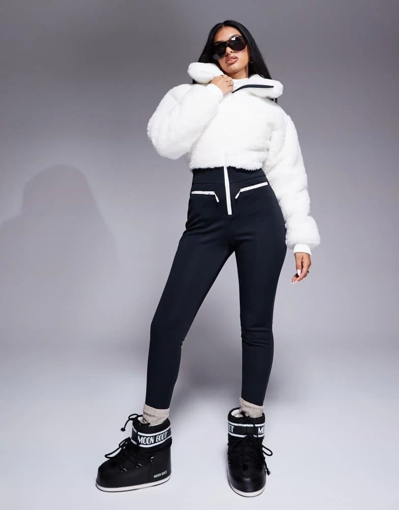ASOS 4505 Ski suit with faux fur panels and skinny leg in black and white 2