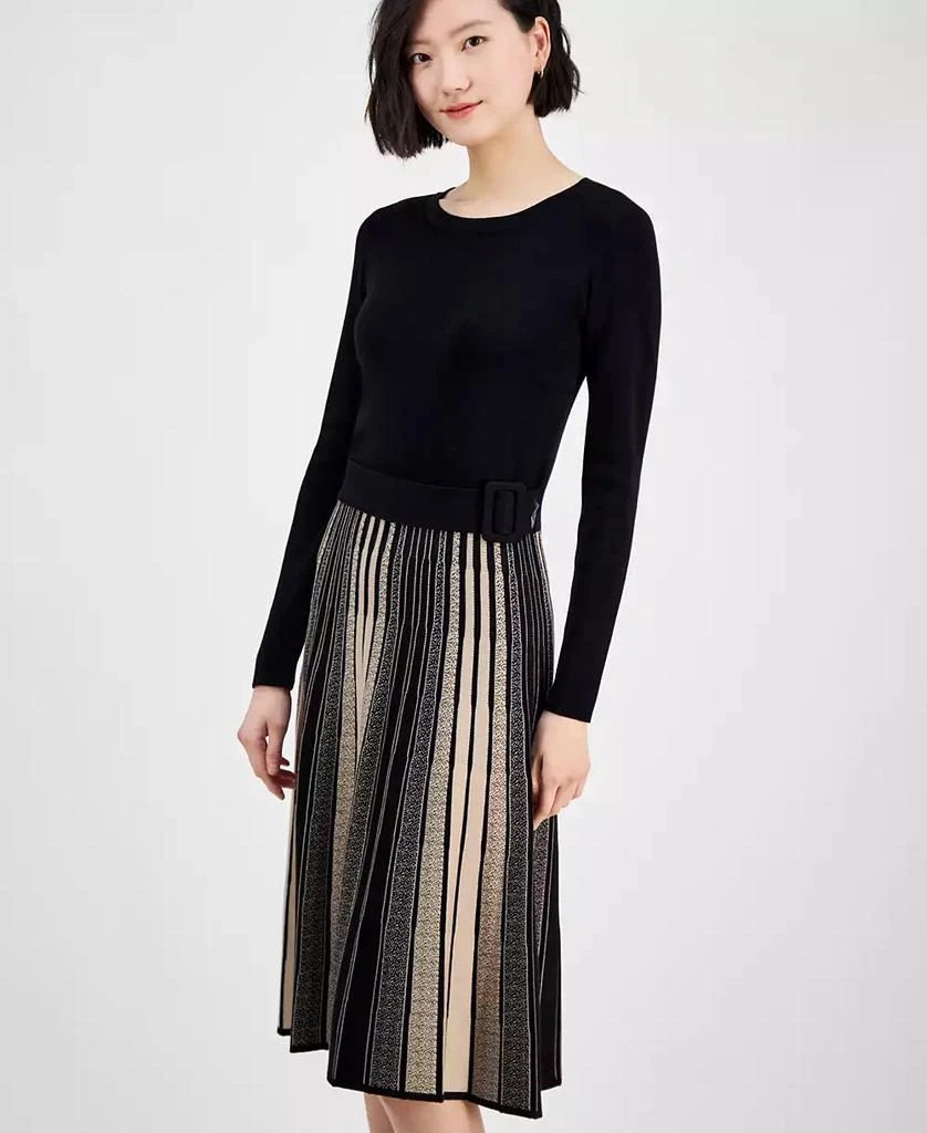 Robbie Bee Women's Pleated Fit & Flare Sweater Dress 3