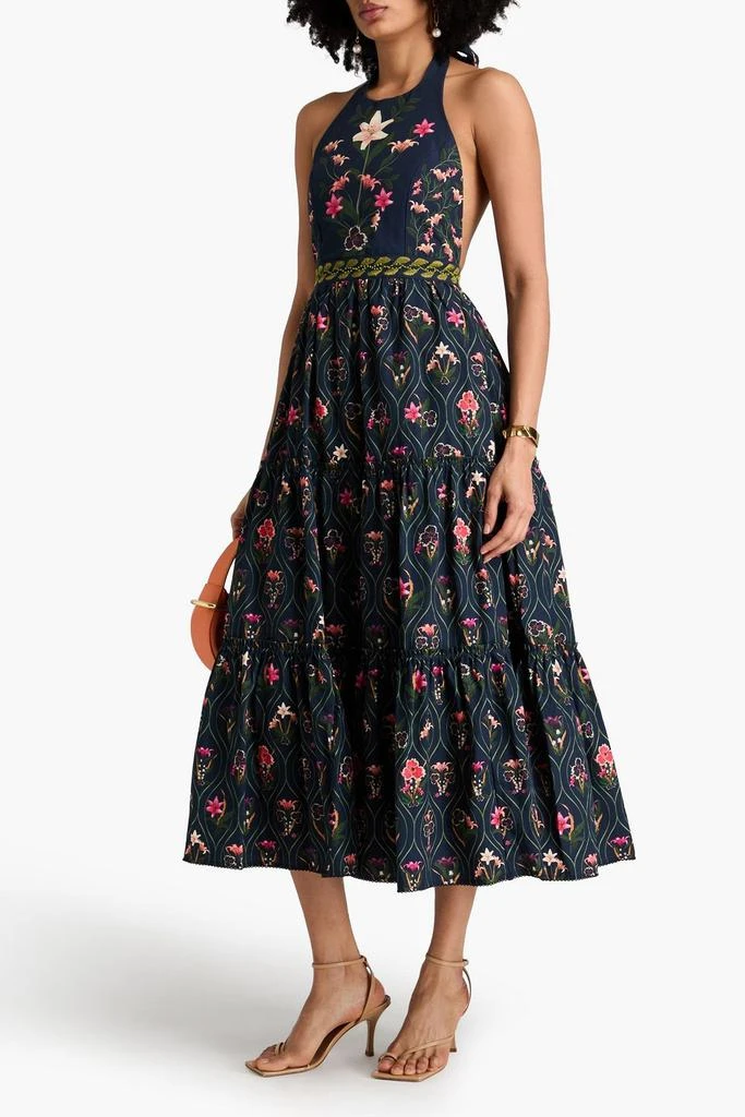 Agua by Agua Bendita Consuelo embellished floral-print cotton halterneck midi dress 2