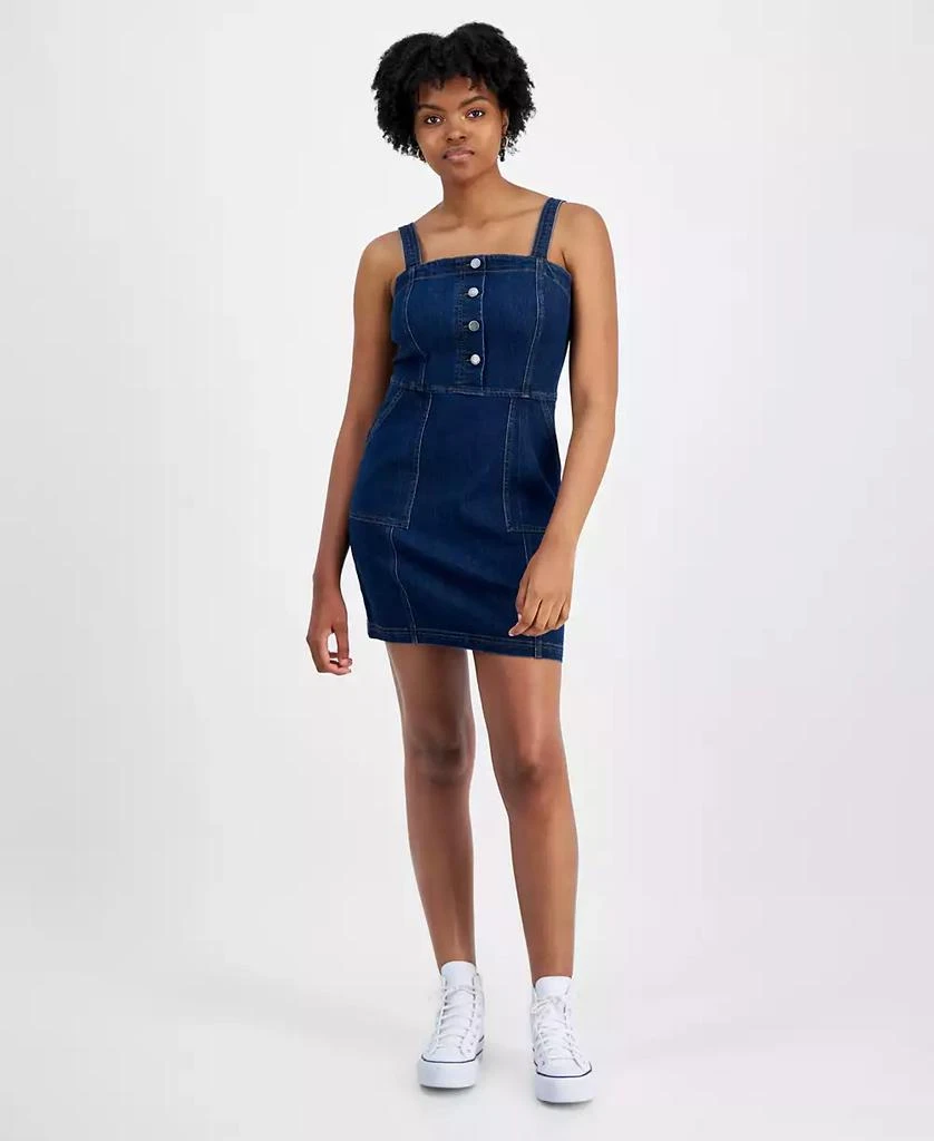 Tinseltown Juniors' Denim Button-Front Utility-Pocket Dress 1