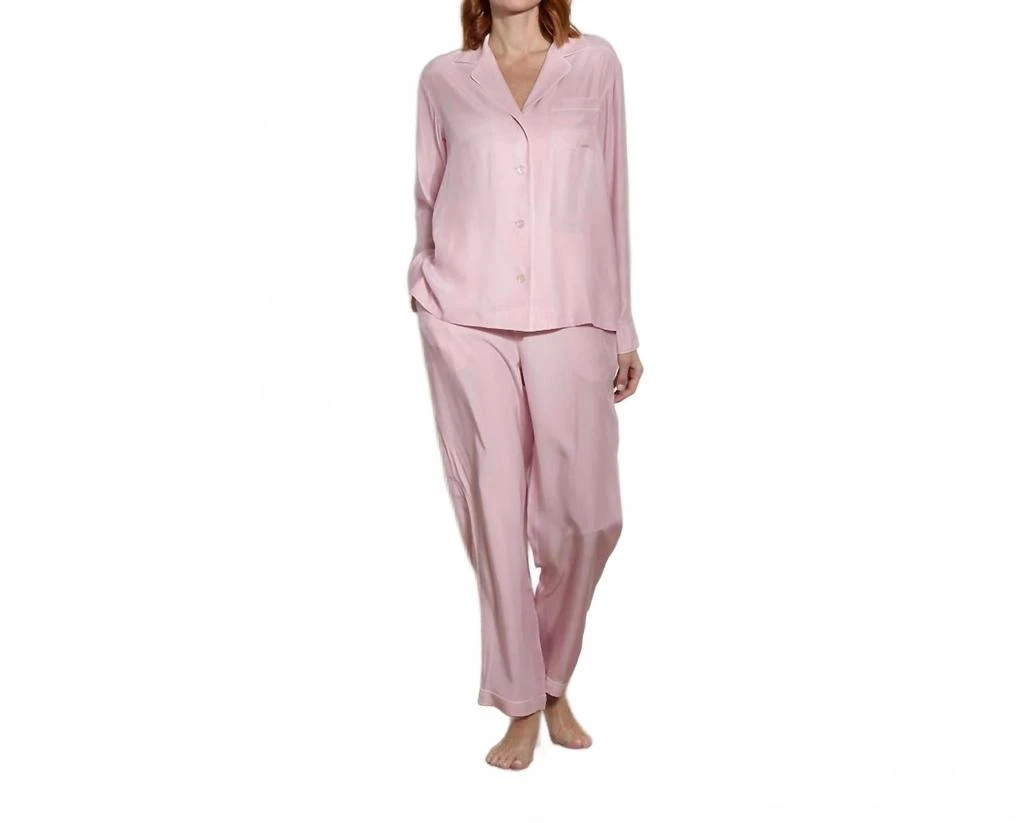 The Sleep Code Women
s Washable Silk Long Pj Set In Pink Icing