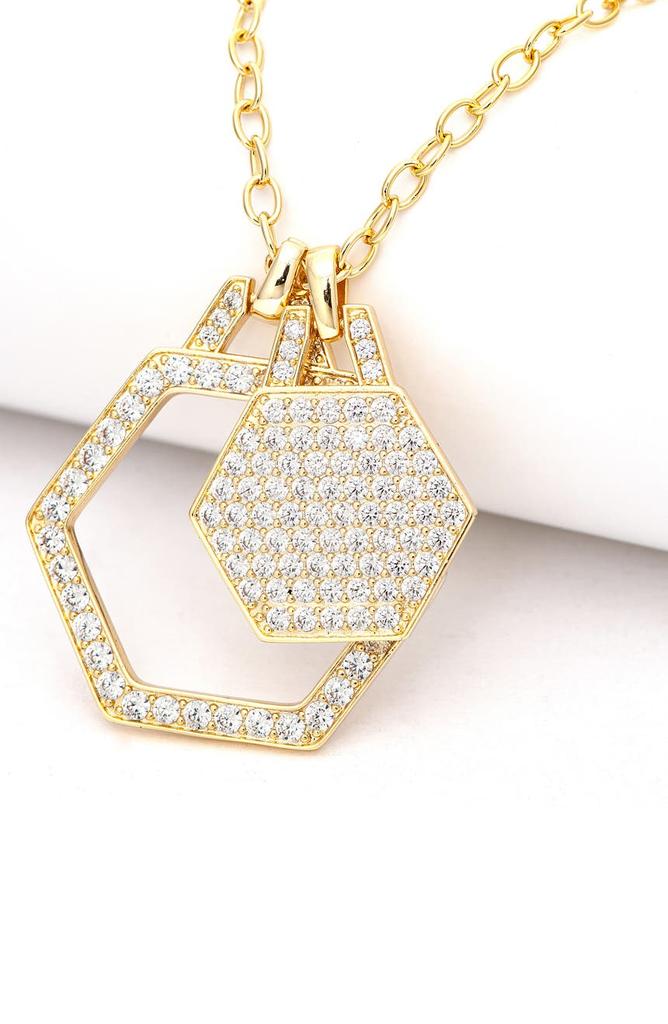Rivka Friedman 18K Gold Plated CZ Hexagon Pendant Necklace