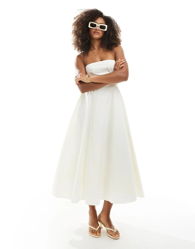 knee length dresses for ladies Rent Asos Design U Wire Bandeau Ruched Midi Dress In Floral main image 0