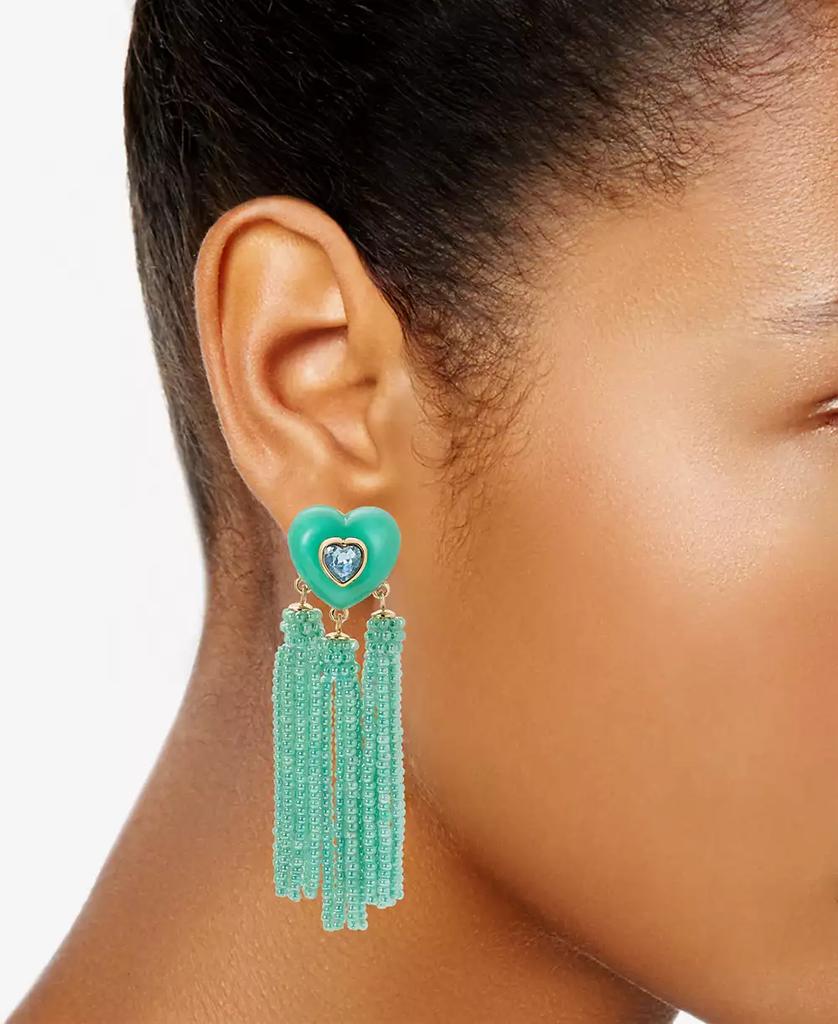 On 34th Gold-Tone Crystal Heart & Beaded Fringe Drop Earrings, Created for Macy's