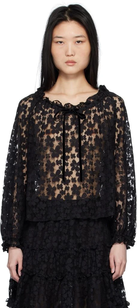 Anna Sui Black Shadow Blossom Elastic Lace Blouse 1