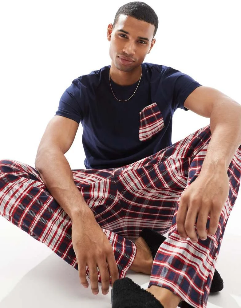 Another Influence Another Influence check relaxed pyjama set in navy and red 3