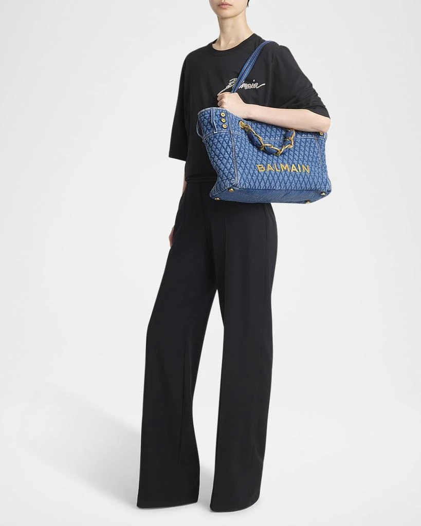 Balmain 1945 Shoulder Bag in Grid Quilted Denim 2