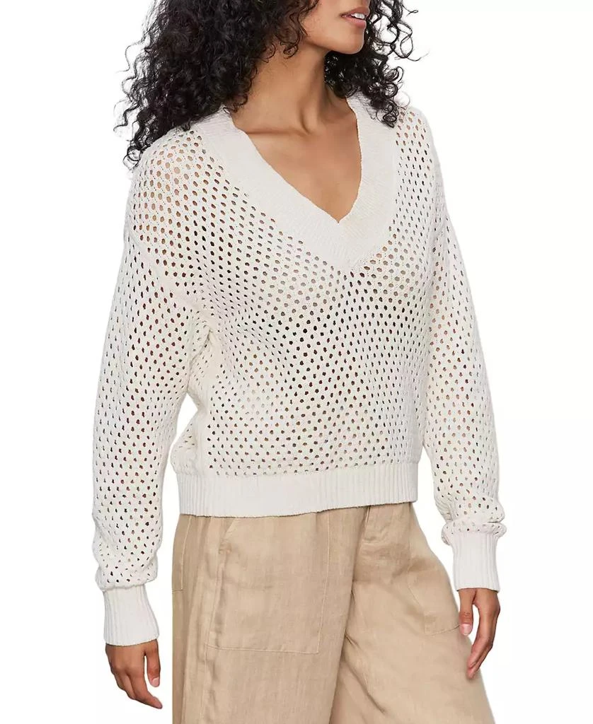 Sanctuary Women's Airy Openwork Cotton V-Neck Sweater 5