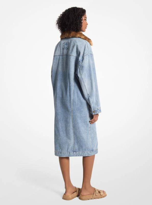 Michael Kors Faux Fur Trim Denim Oversized Coat 2
