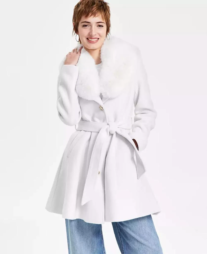 GUESS Women's Eve Faux-Fur-Collar Belted Coat 1