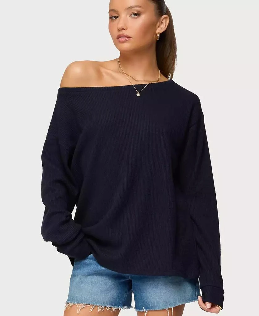 Edikted Women
s Damari Off Shoulder Oversized Waffle Top
