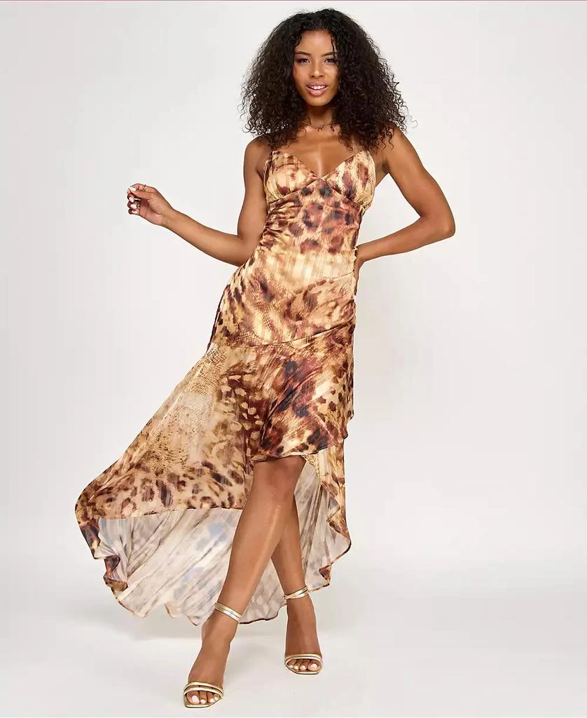 KATIA RAE Juniors' Satin & Chiffon Asymmetric-Hem Dress 1