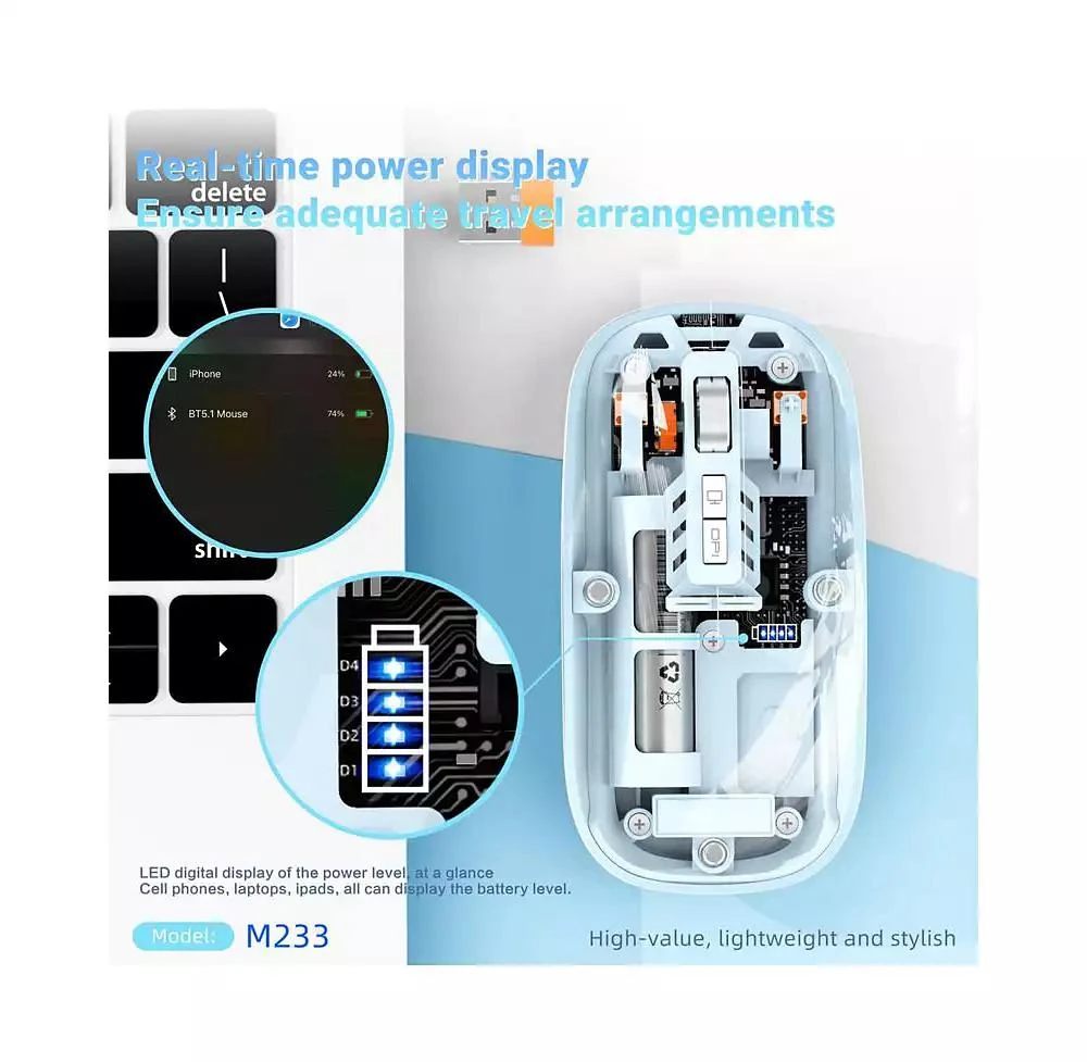 risokeys Transparent Tri Mode Wireless Mouse Rechargeable Silent 800 1200 1600 DPI Office Mouse 4