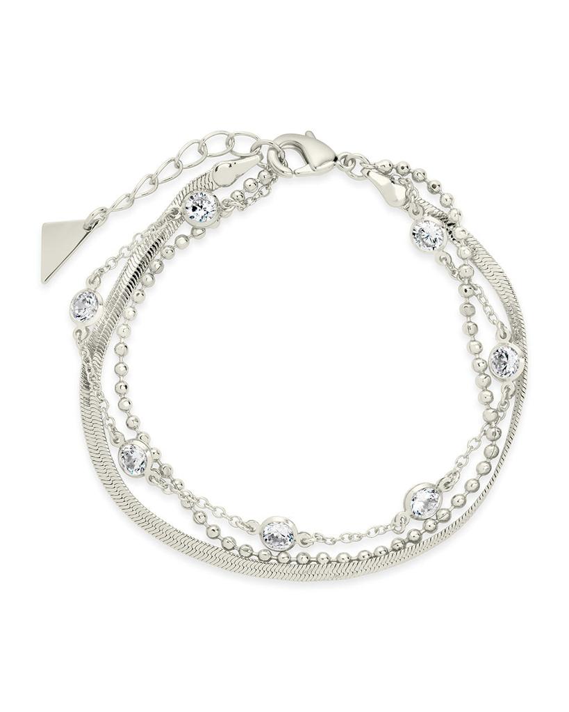 Sterling Forever Paisley CZ & Layered Chain Bracelet