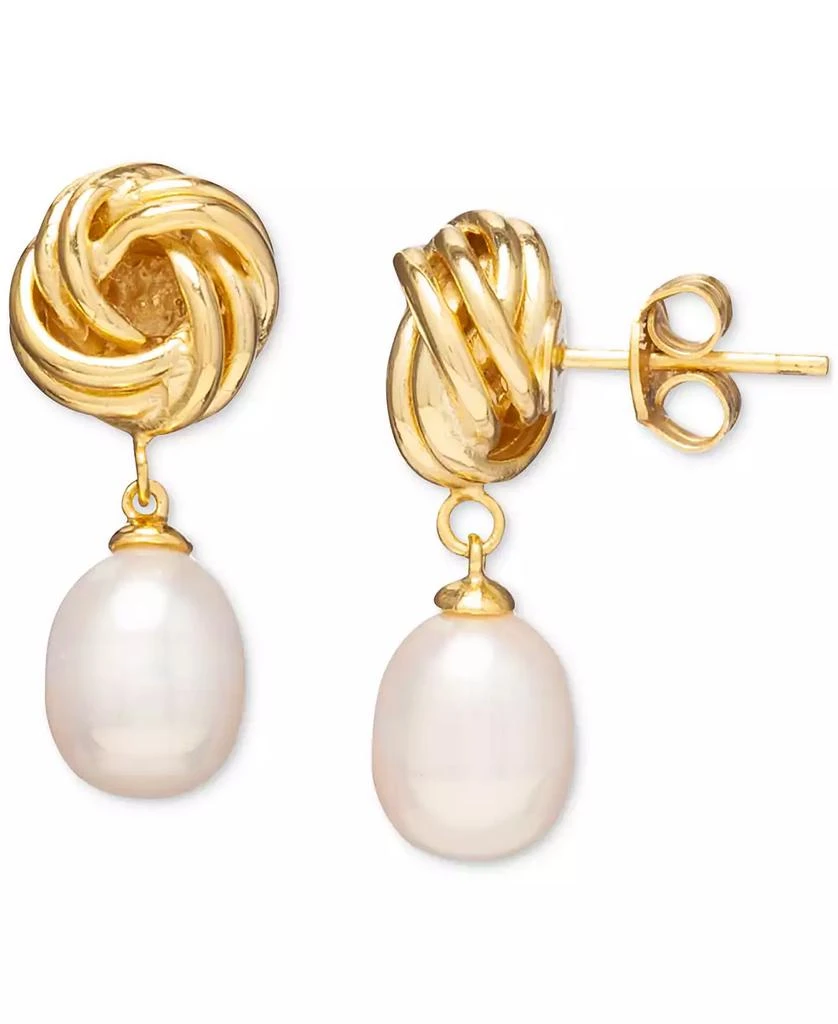 Macy
s Baroque Cultured Freshwater Pearl (8x10mm) Knot Drop Earrings in 18k Gold-Plated Sterling Silver