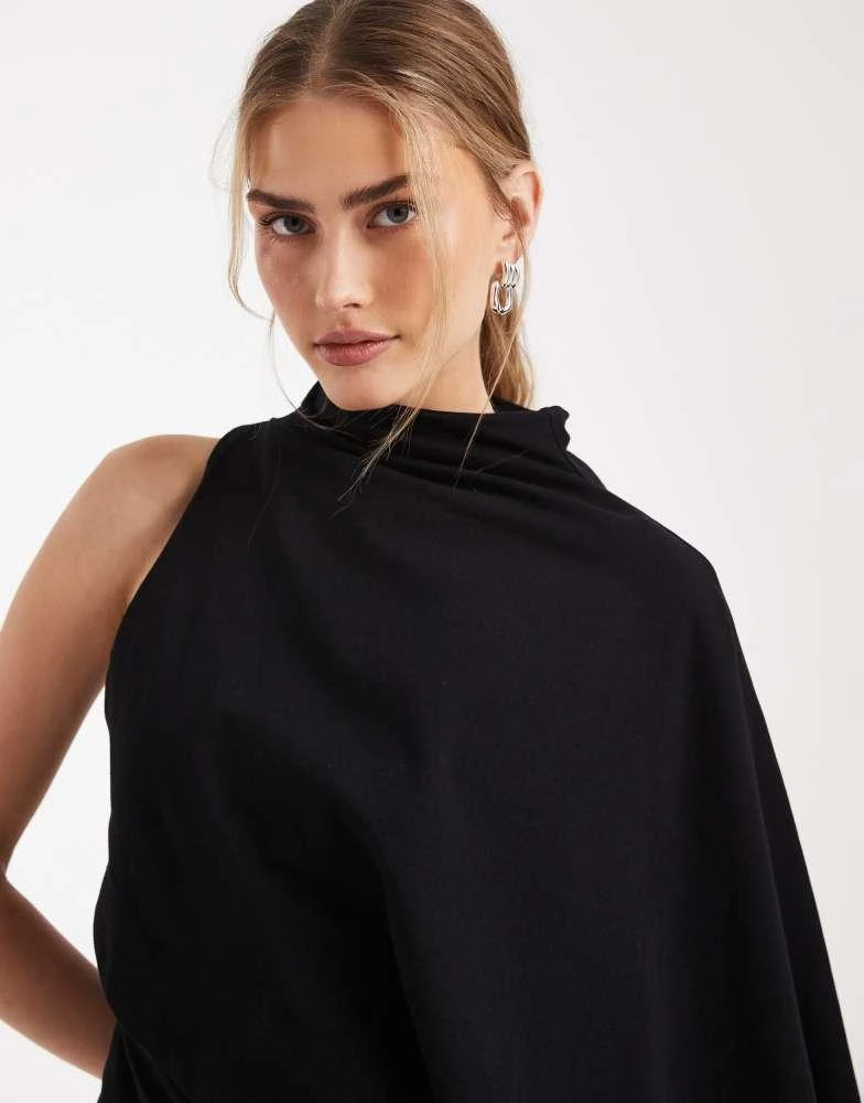 ASOS ASOS DESIGN one sleeve cape top in black 4