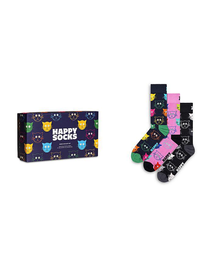 Happy Socks Mixed Cats Crew Socks Gift Set, Pack of 3