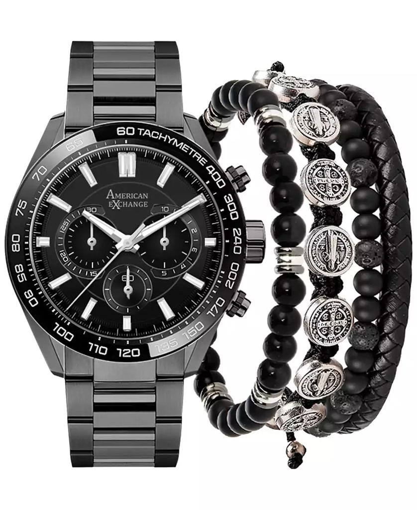 American Exchange Men's Gunmetal Alloy Bracelet Watch 45mm Gift Set