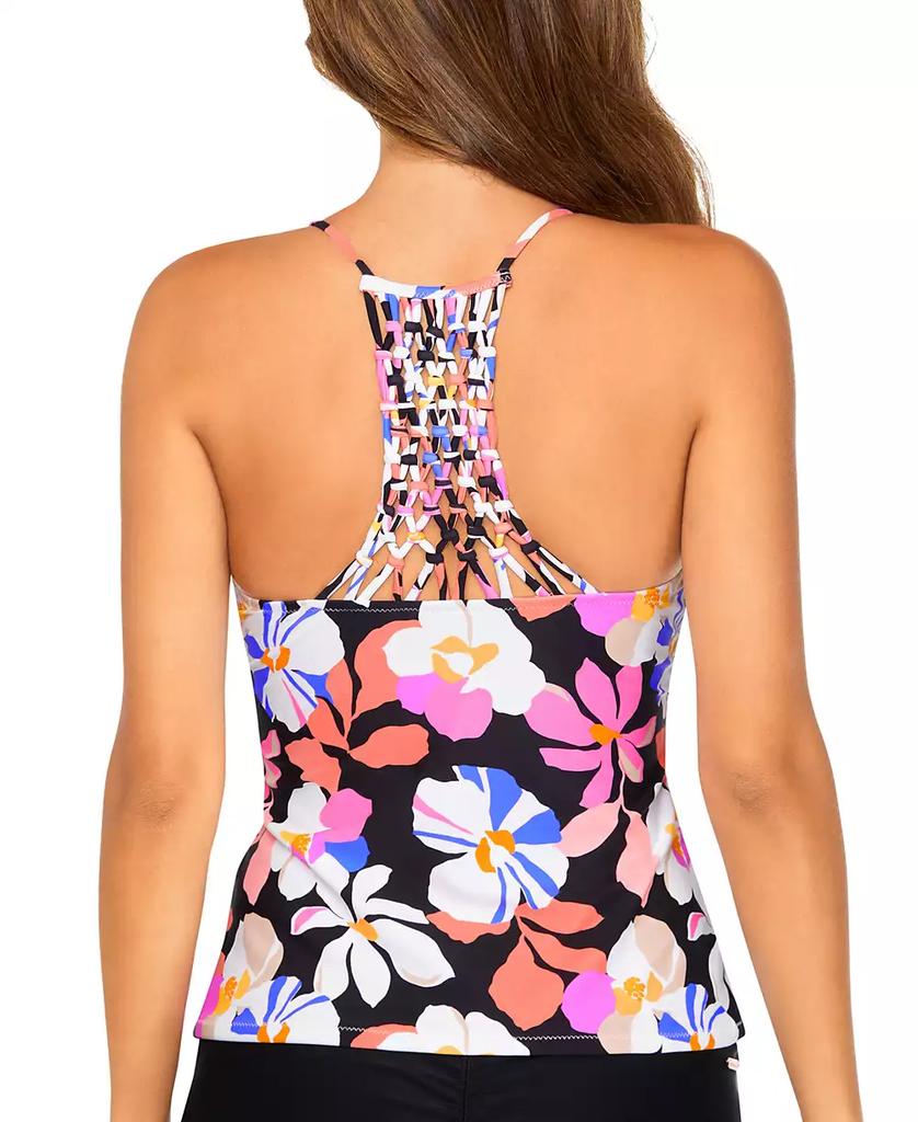 RAISINS Juniors' Printed Macrame-Back V-Neck Tankini