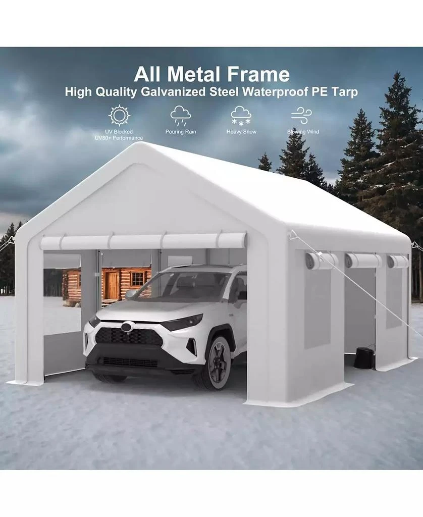 gaomon 12x20FT Portable Garage, 12
x20
 Carport Heavy Duty, Galvanized Frame 
180 g PE Waterproof Canopy, with 4 Doors (Included 2 Side Doors), and 4 Windows, for Pickup Truck, and Boat 5