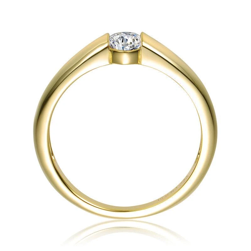 Genevive Sterling Silver 14K Gold Plated with Clear Cubic Zirconia Solitaire Ring 2