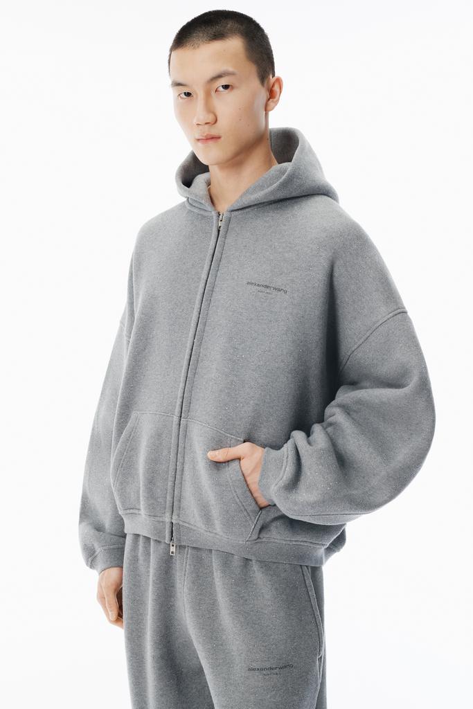Alexander Wang Unisex Grey Hotfix Terry Zip Hoodie - Free Shipping