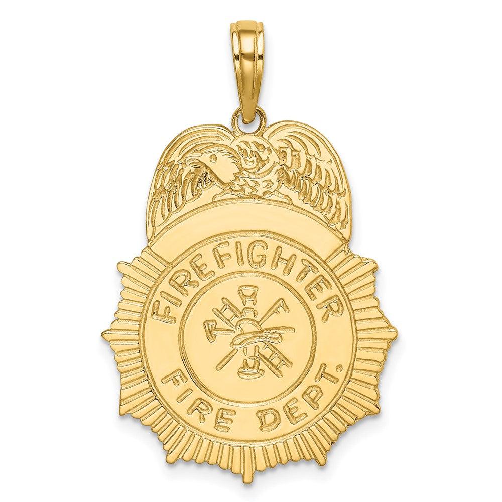 Diamond2Deal 10k Yellow Gold FIREFIGHTER FIRE DEPT. Badge Charm Pendant