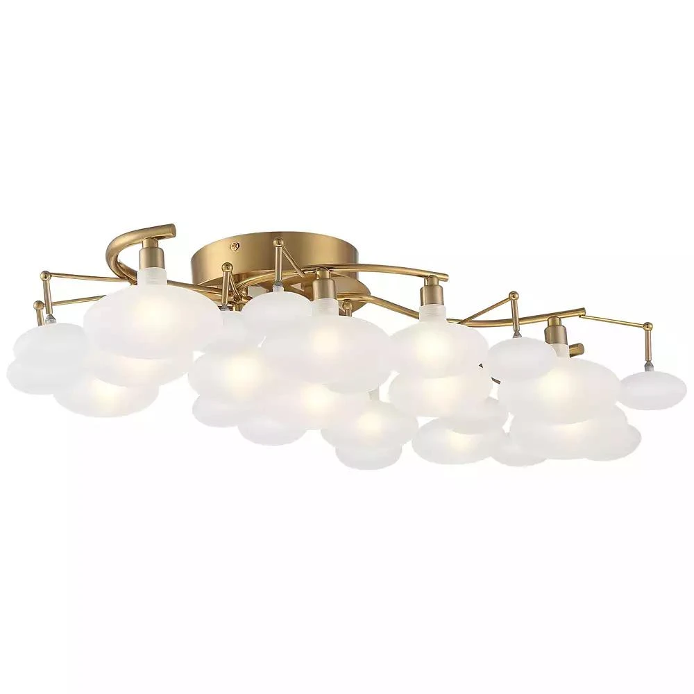 Possini Euro Design Warm Brass 12-Light Frosted Glass Shade 30.25" Wide Modern Fixture Ceiling Light Semi Flush Mount 5