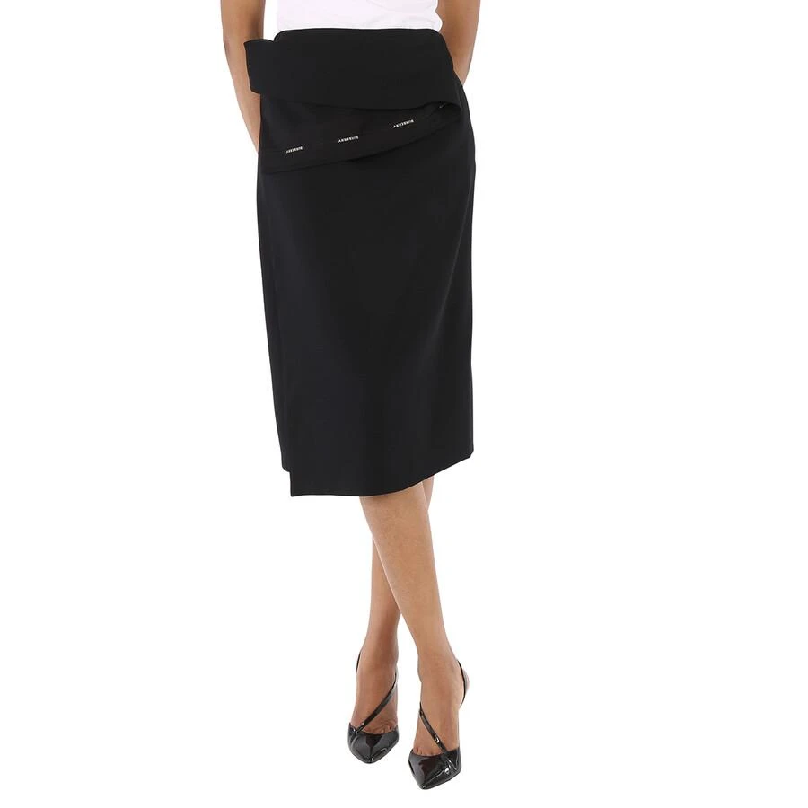 Burberry Ladies Black Asymmetrical Wrap Midi Skirt 1