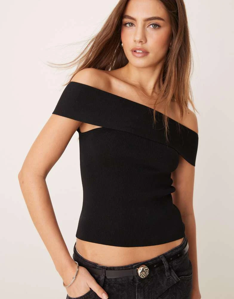 GINA TRICOT Gina Tricot compact knitted top with off shoulder detail in black 1