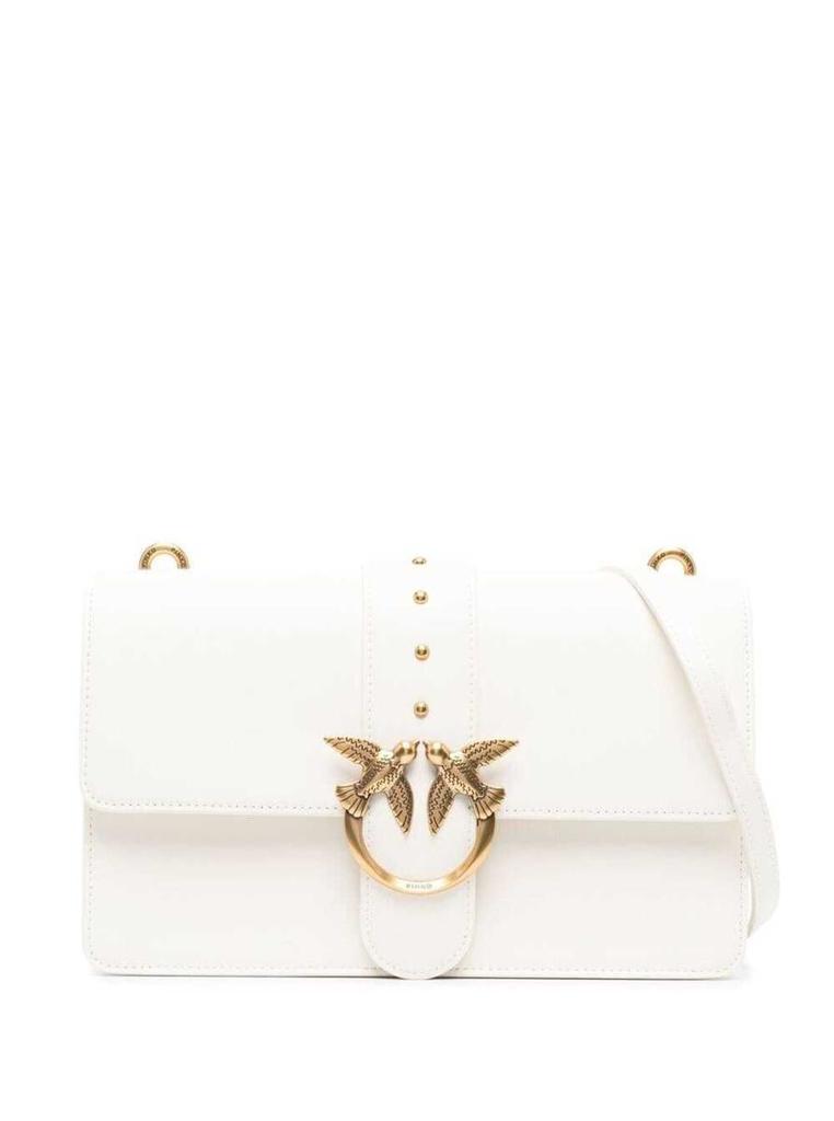 Pinko 'Classic Love Bag Icon' White Shoulder Bag With Logo Patch In Smooth Leather Woman