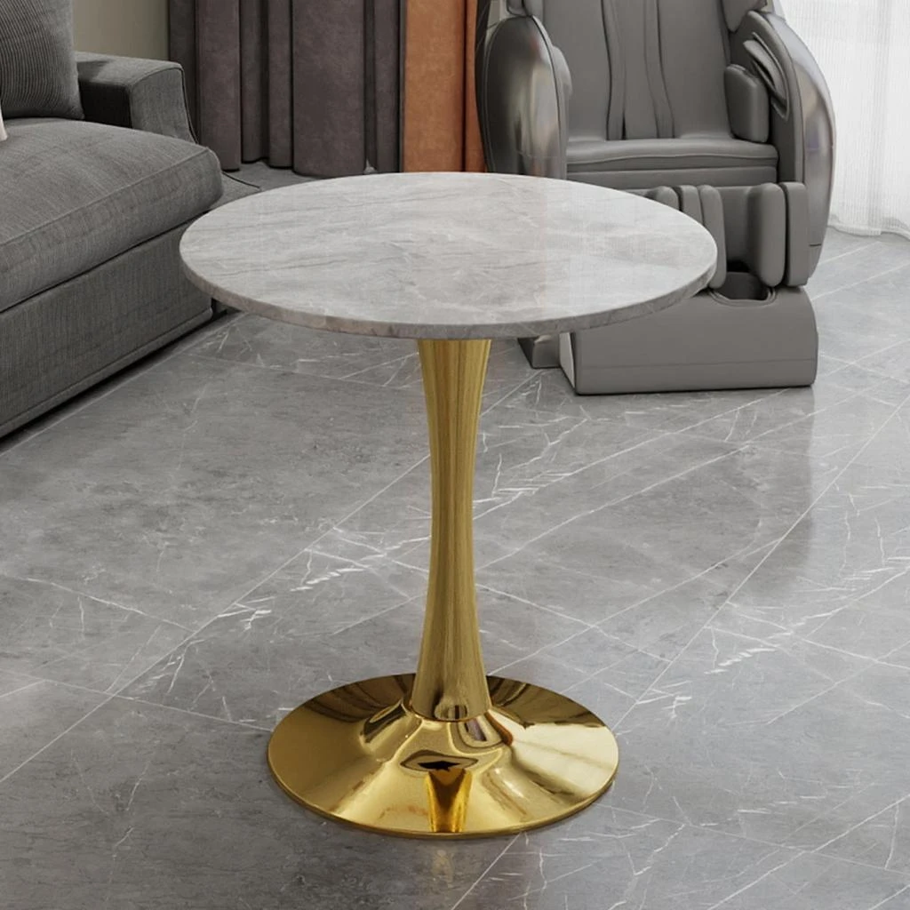 Streamdale Furniture Streamdale Gold 27.6" Mid-Century Modern Coffee/Dining Table with Round Marble Top.