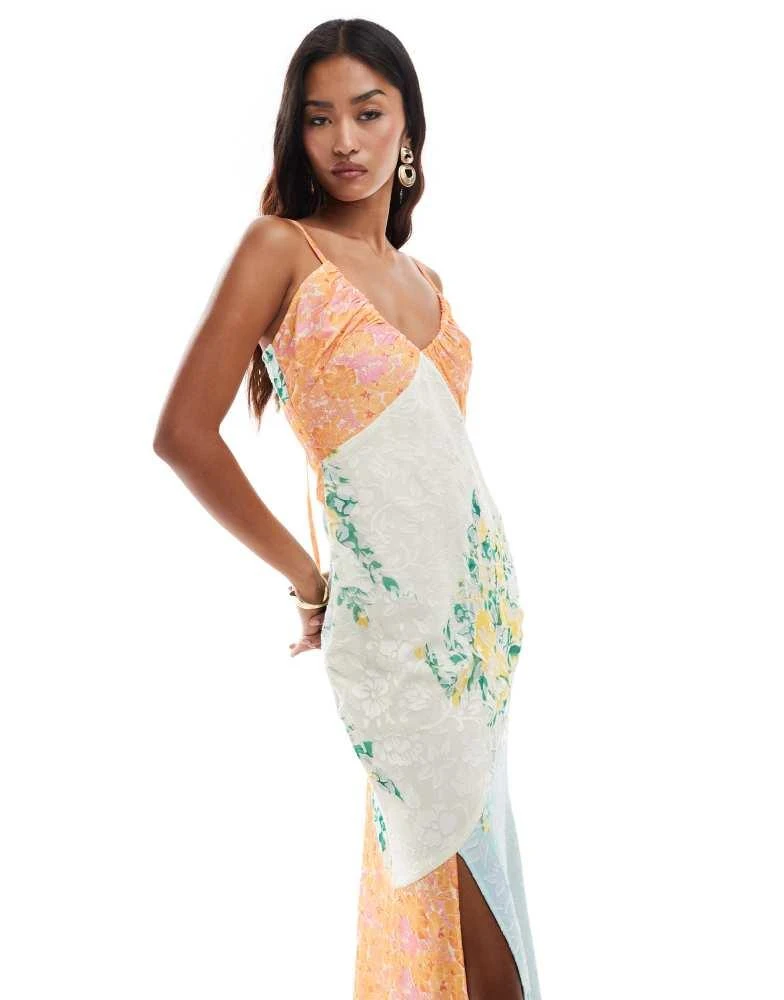 ASOS ASOS DESIGN jacquard spliced mixed print  cami maxi dress 4