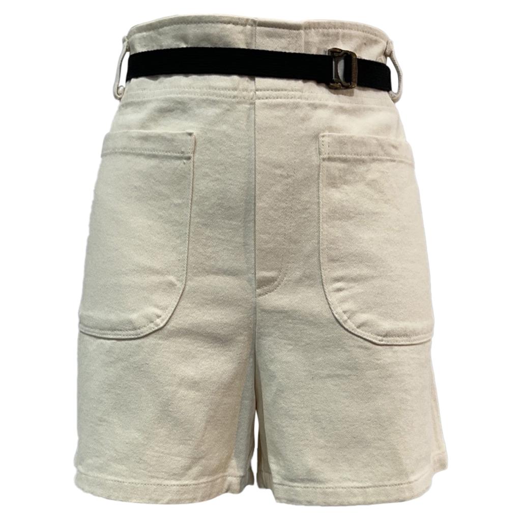 The Frankie Shop Belted Shorts in Cream Cotton Denim