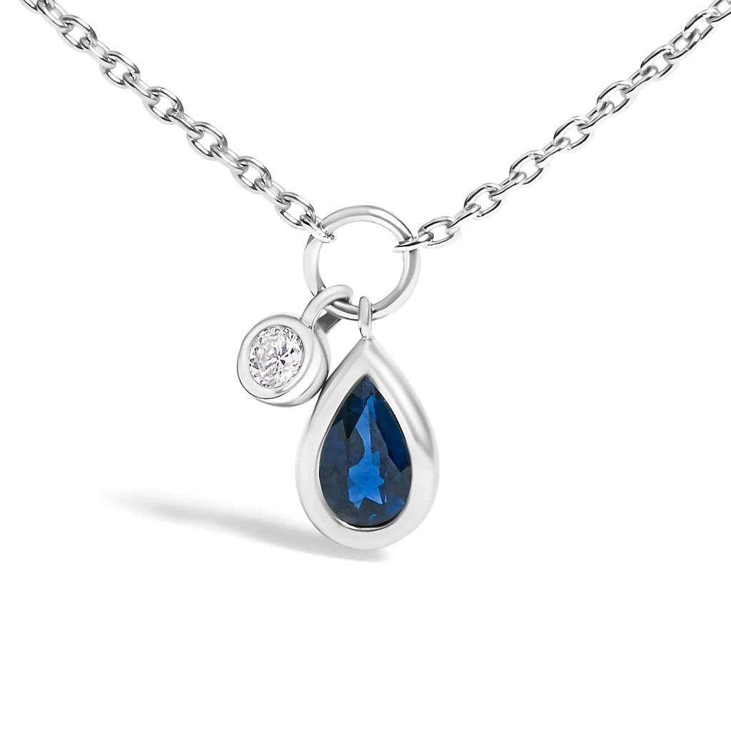 Haus of Brilliance 10K White Gold 6x4 mm Pear Blue Sapphire and Diamond  Accent Charm Pendant Necklace 2