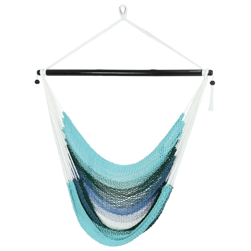 Sunnydaze Polyester Rope Hanging Caribbean-Style Hammock Chair Swing for Patio, Porch, or Yard - Lagoon Stripes 1