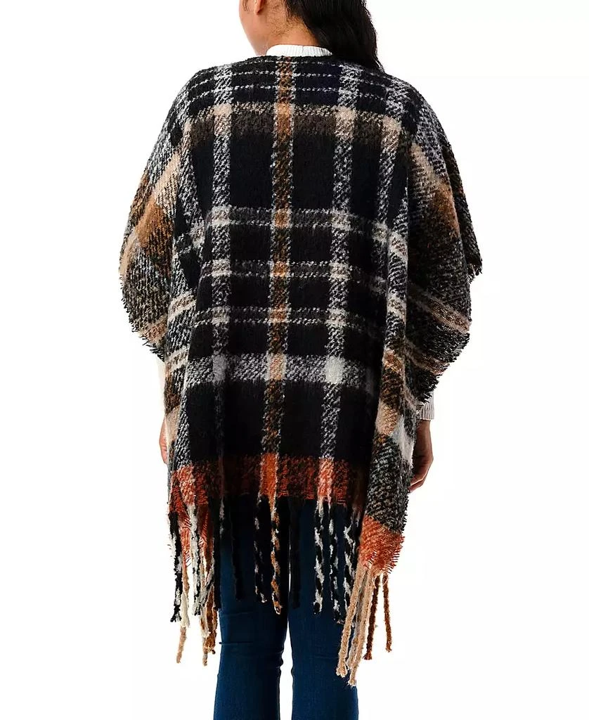 MARCUS ADLER Women's Plaid Cape Sweater with Fringe Detail 3
