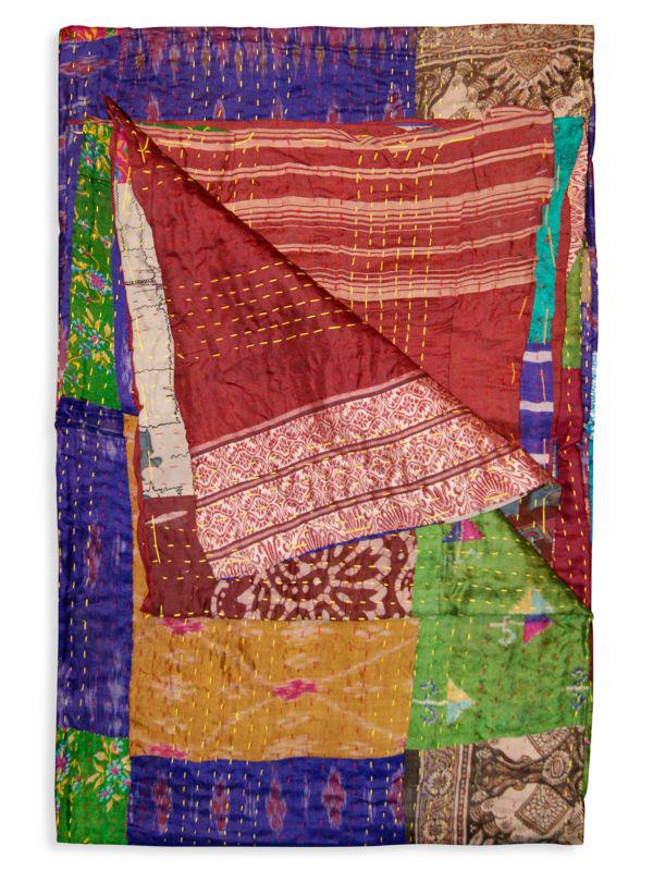 TAJ HOTEL Kantha Silk Quilted Patchwork Throw