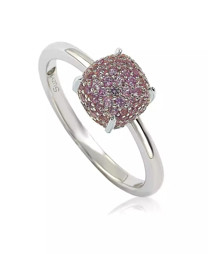 Suzy Levian New York Suzy Levian Sterling Silver Sapphire Pave Puff Solitaire Ring