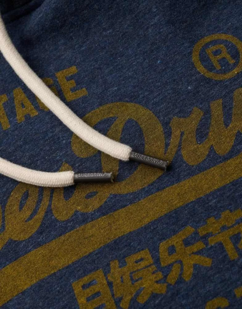 Superdry Superdry Classic vintage logo graphic hoodie in vintage navy marl 1