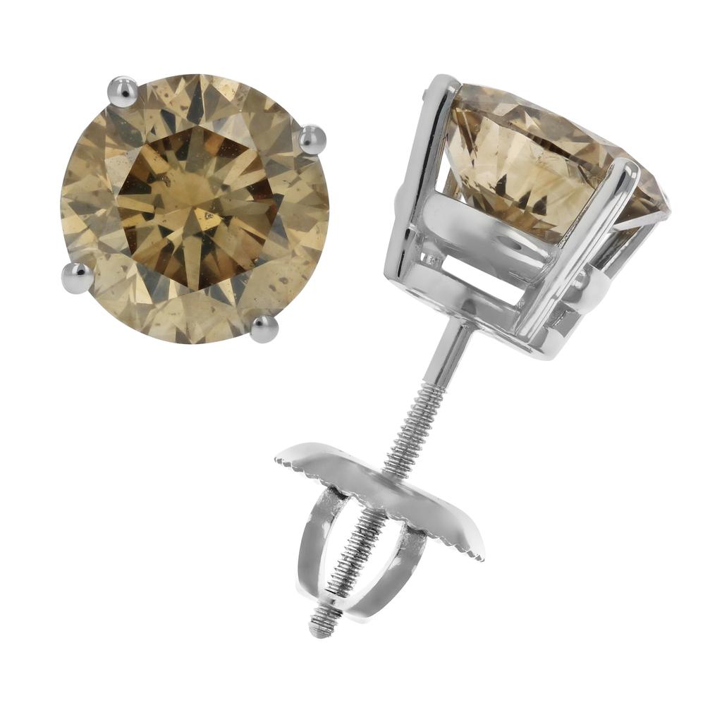 Vir Jewels 3 cttw IGI Certified I1 Champagne Diamond Stud Earrings 14K White Gold Round with Screw Backs