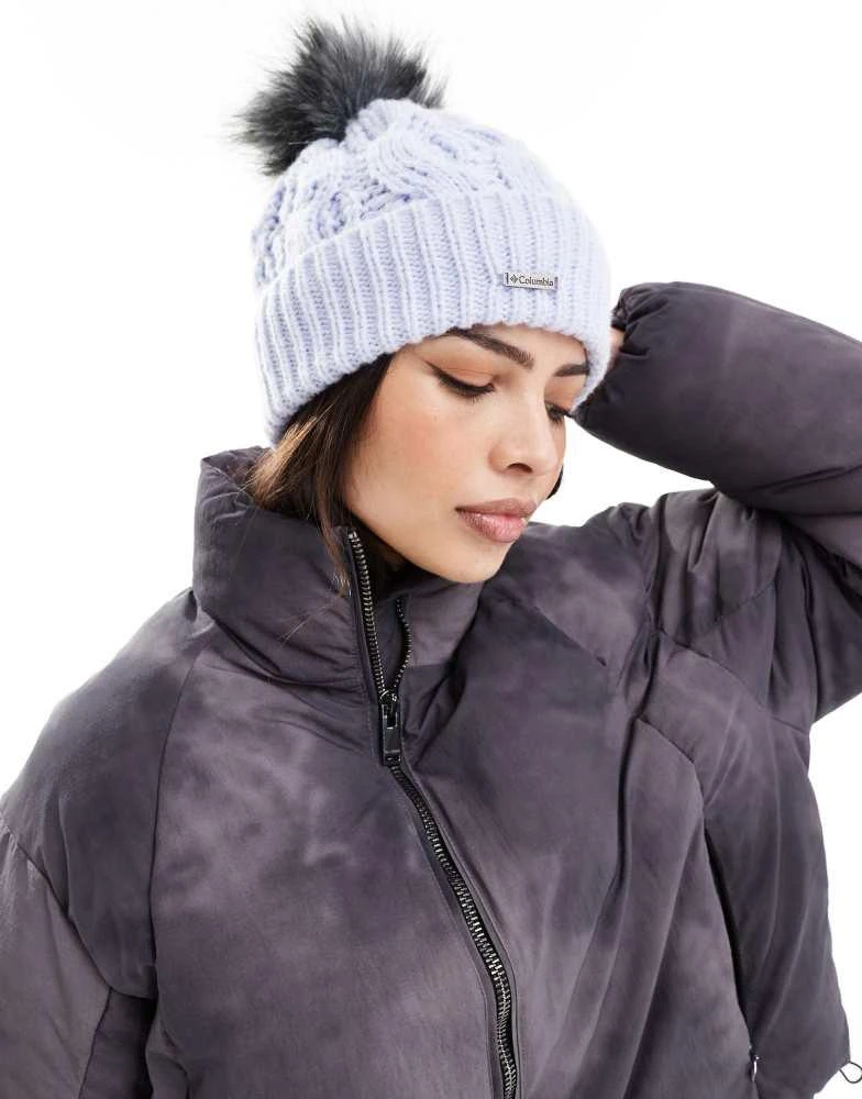 Columbia Columbia Boundless days cable knit pom beanie in snowdrift purple 1